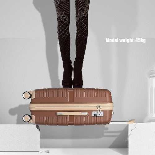 British Traveller 24 Inch Multi - Texture Polypropylene Hard Shell Suitcase With TSA Lock - Brown And Apricot