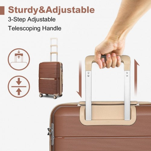 British Traveller 24 Inch Multi - Texture Polypropylene Hard Shell Suitcase With TSA Lock - Brown And Apricot