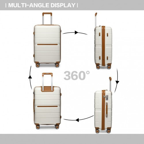 British Traveller 24 Inch Multi - Texture Polypropylene Hard Shell Suitcase With TSA Lock - Cream