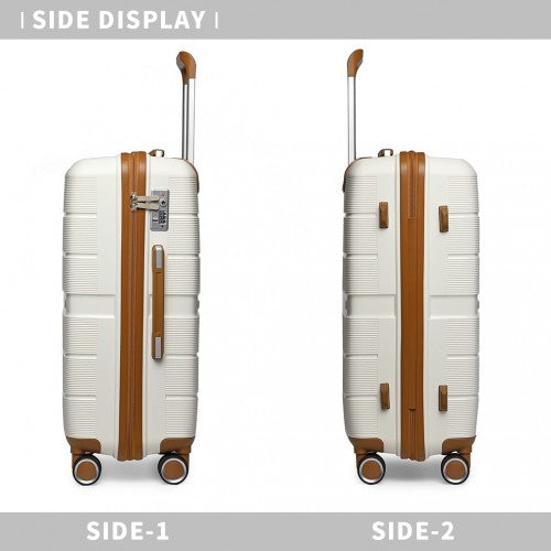 British Traveller 24 Inch Multi - Texture Polypropylene Hard Shell Suitcase With TSA Lock - Cream
