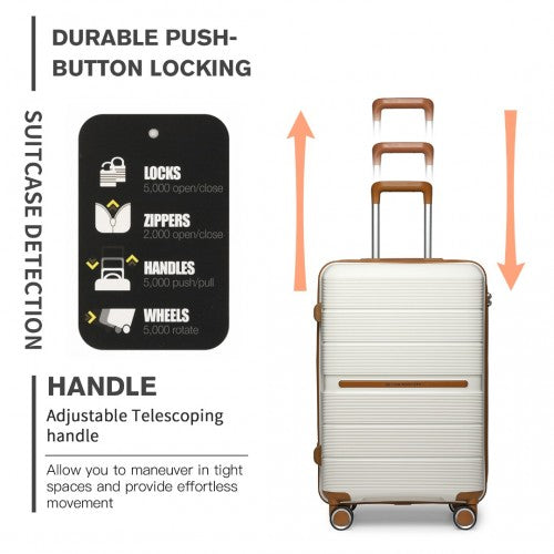 British Traveller 20 Inch Multi - Texture Polypropylene Hard Shell Suitcase With TSA Lock - Cream