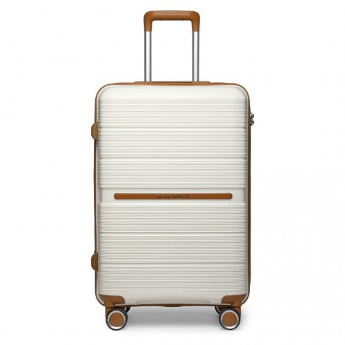 British Traveller 24 Inch Multi - Texture Polypropylene Hard Shell Suitcase With TSA Lock - Cream
