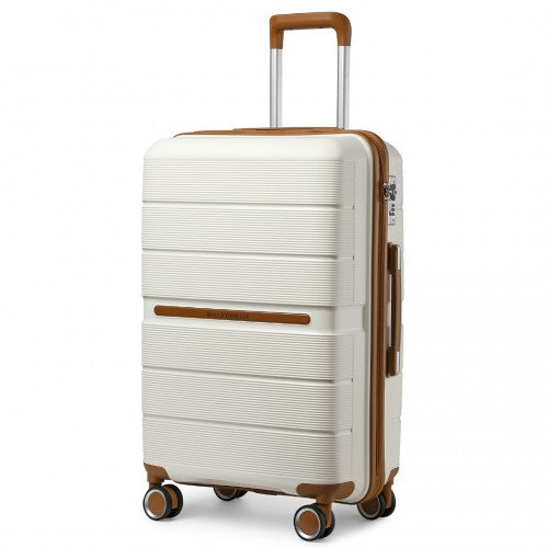 British Traveller 24 Inch Multi - Texture Polypropylene Hard Shell Suitcase With TSA Lock - Cream