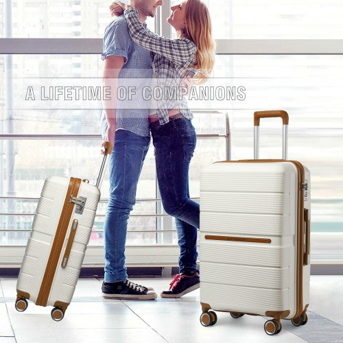 British Traveller 20 Inch Multi - Texture Polypropylene Hard Shell Suitcase With TSA Lock - Cream