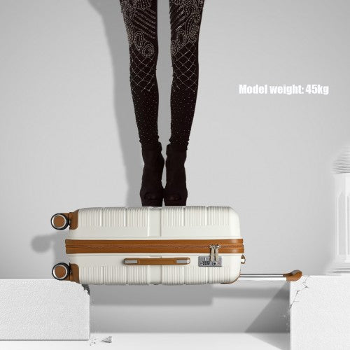 British Traveller 20 Inch Multi - Texture Polypropylene Hard Shell Suitcase With TSA Lock - Cream