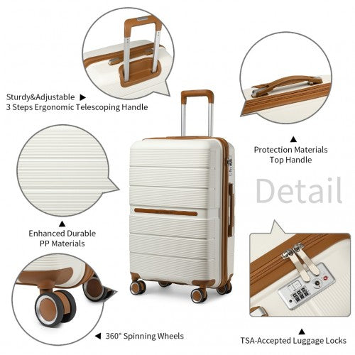 British Traveller 28 Inch Multi - Texture Polypropylene Hard Shell Suitcase With TSA Lock - Cream