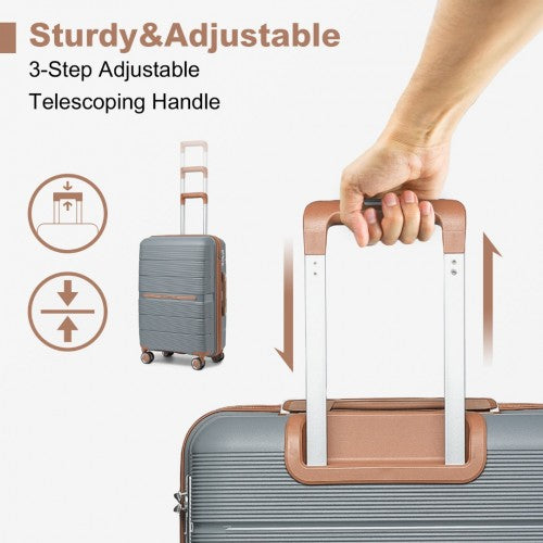 British Traveller 20 Inch Multi - Texture Polypropylene Hard Shell Suitcase With TSA Lock - Grey And Brown
