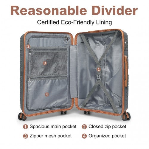 British Traveller 20 Inch Multi - Texture Polypropylene Hard Shell Suitcase With TSA Lock - Grey And Brown