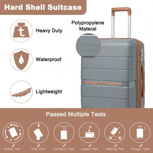 British Traveller 20 Inch Multi - Texture Polypropylene Hard Shell Suitcase With TSA Lock - Grey And Brown