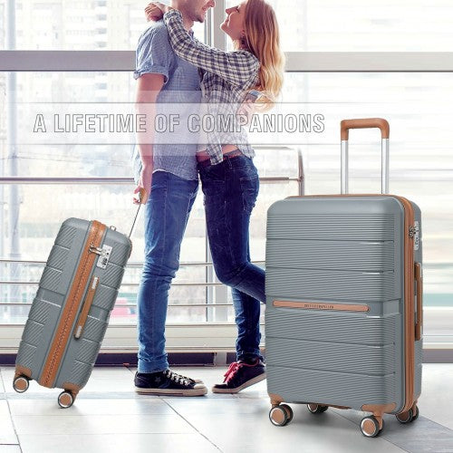 British Traveller 20 Inch Multi - Texture Polypropylene Hard Shell Suitcase With TSA Lock - Grey And Brown