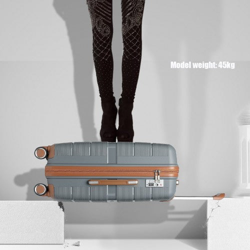 British Traveller 20 Inch Multi - Texture Polypropylene Hard Shell Suitcase With TSA Lock - Grey And Brown