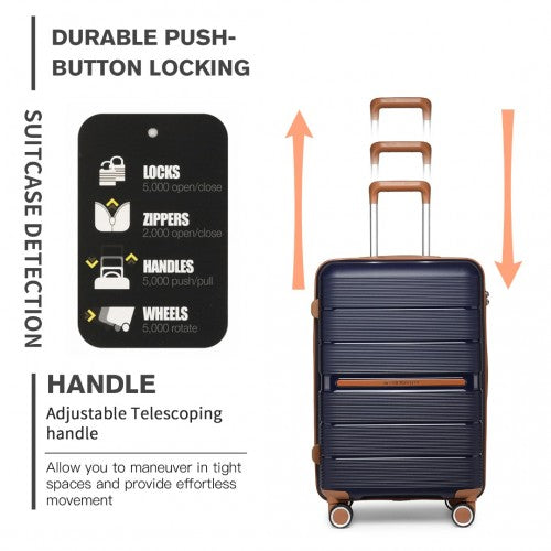 British Traveller 24 Inch Multi - Texture Polypropylene Hard Shell Suitcase With TSA Lock - Navy