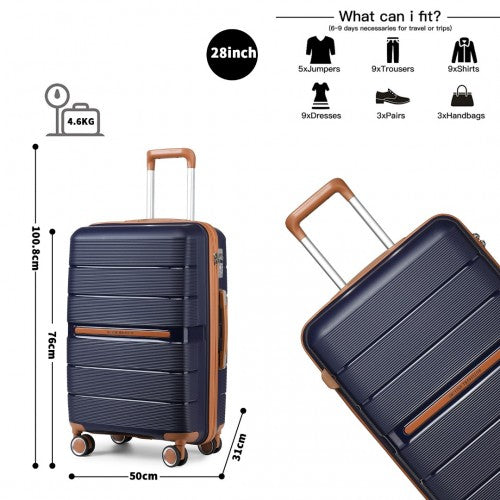 British Traveller 3 Pcs Multi - Texture Polypropylene Hard Shell Suitcase With TSA Lock - Navy