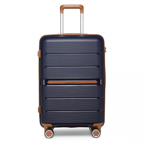 British Traveller 24 Inch Multi - Texture Polypropylene Hard Shell Suitcase With TSA Lock - Navy