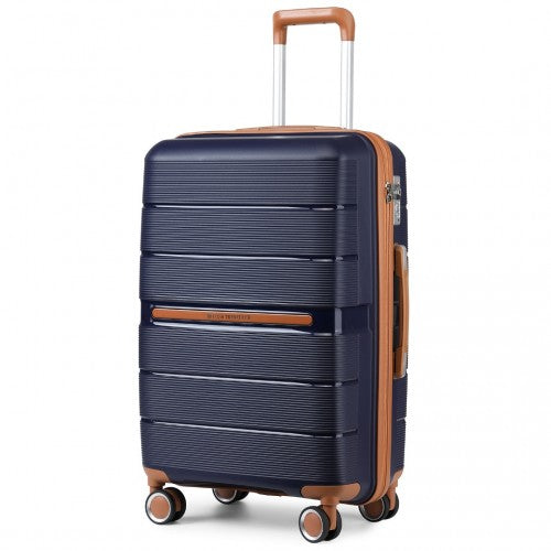 British Traveller 24 Inch Multi - Texture Polypropylene Hard Shell Suitcase With TSA Lock - Navy