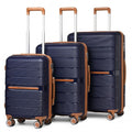 British Traveller 3 Pcs Multi - Texture Polypropylene Hard Shell Suitcase With TSA Lock - Navy