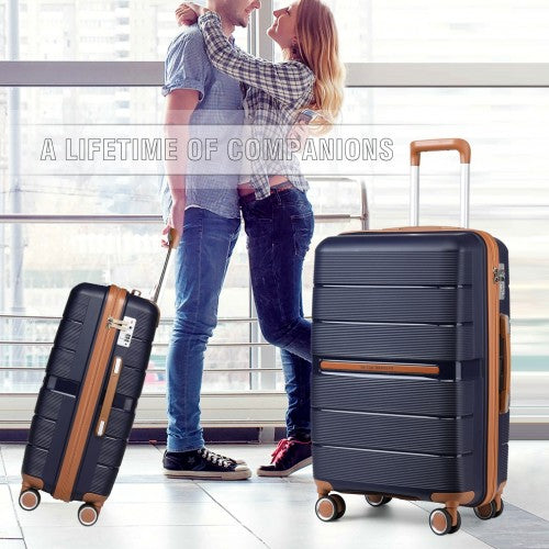 British Traveller 24 Inch Multi - Texture Polypropylene Hard Shell Suitcase With TSA Lock - Navy