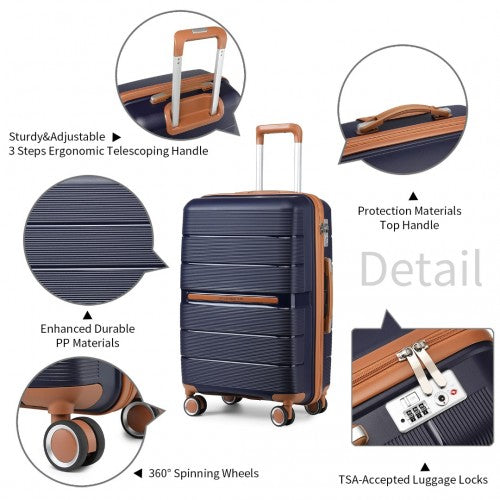 British Traveller 24 Inch Multi - Texture Polypropylene Hard Shell Suitcase With TSA Lock - Navy