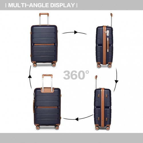 British Traveller 24 Inch Multi - Texture Polypropylene Hard Shell Suitcase With TSA Lock - Navy