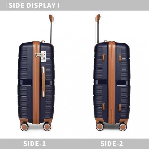 British Traveller 24 Inch Multi - Texture Polypropylene Hard Shell Suitcase With TSA Lock - Navy