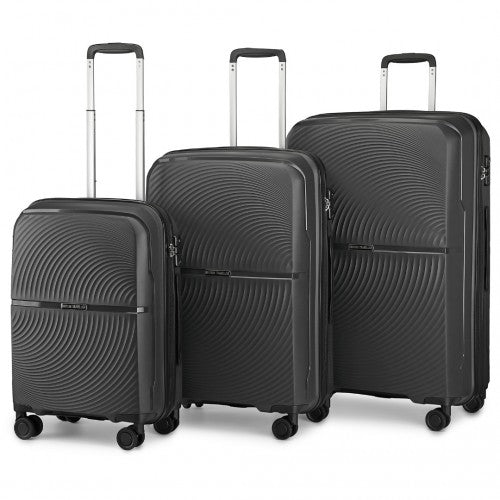 British Traveller 3 Pcs Set Spinner Hard Shell PP Suitcase With TSA Lock - Black