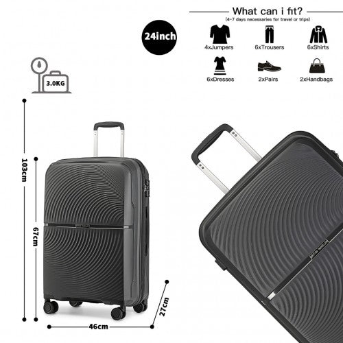 British Traveller 3 Pcs Set Spinner Hard Shell PP Suitcase With TSA Lock - Black