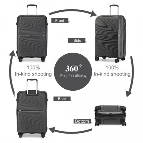 British Traveller 4 Pcs Set Spinner Hard Shell PP Suitcase With TSA Lock And Vanity Case - Black