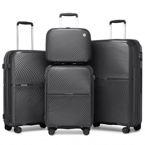 British Traveller 4 Pcs Set Spinner Hard Shell PP Suitcase With TSA Lock And Vanity Case - Black