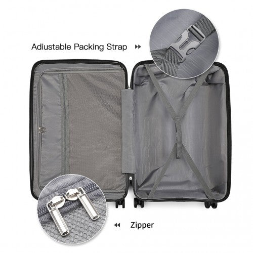British Traveller 4 Pcs Set Spinner Hard Shell PP Suitcase With TSA Lock And Vanity Case - Black