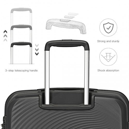 British Traveller 4 Pcs Set Spinner Hard Shell PP Suitcase With TSA Lock And Vanity Case - Black