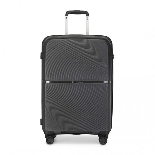 British Traveller 3 Pcs Set Spinner Hard Shell PP Suitcase With TSA Lock - Black