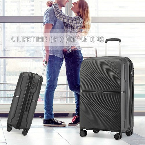 British Traveller 24 Inch Spinner Hard Shell PP Suitcase With TSA Lock - Black