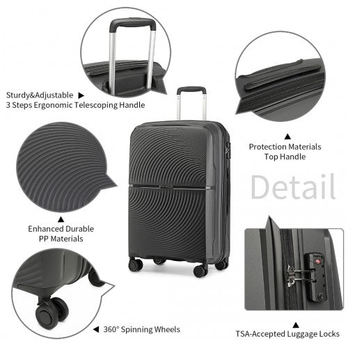 British Traveller 24 Inch Spinner Hard Shell PP Suitcase With TSA Lock - Black