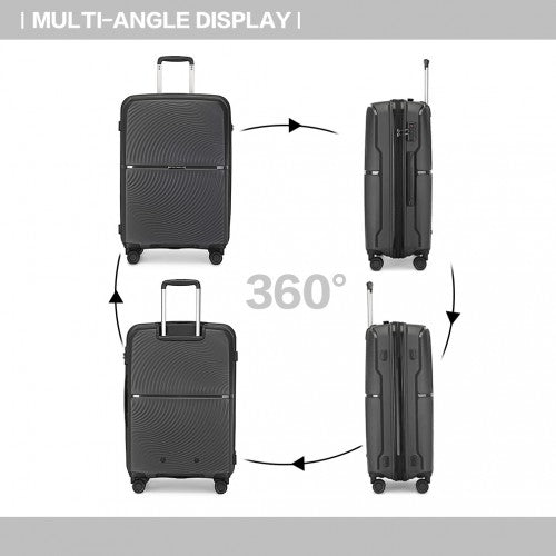 British Traveller 24 Inch Spinner Hard Shell PP Suitcase With TSA Lock - Black