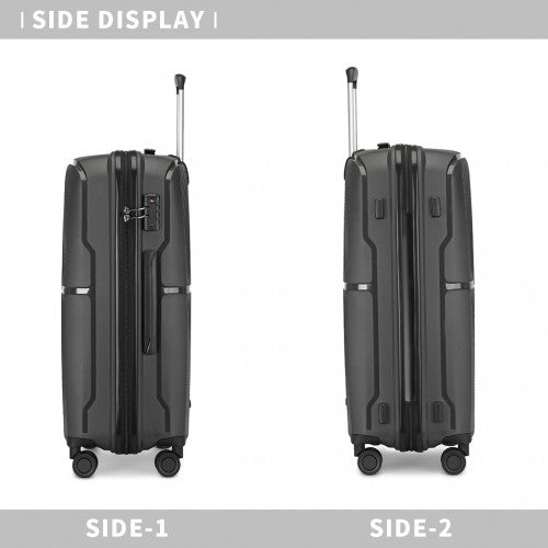 British Traveller 3 Pcs Set Spinner Hard Shell PP Suitcase With TSA Lock - Black