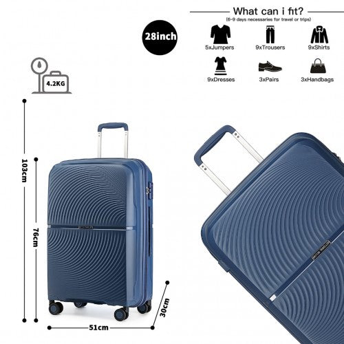 British Traveller 3 Pcs Set Spinner Hard Shell PP Suitcase With TSA Lock - Navy