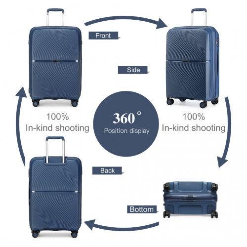 British Traveller 4 Pcs Set Spinner Hard Shell PP Suitcase With TSA Lock And Vanity Case - Navy