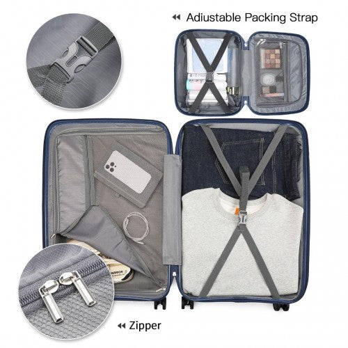 British Traveller 4 Pcs Set Spinner Hard Shell PP Suitcase With TSA Lock And Vanity Case - Navy