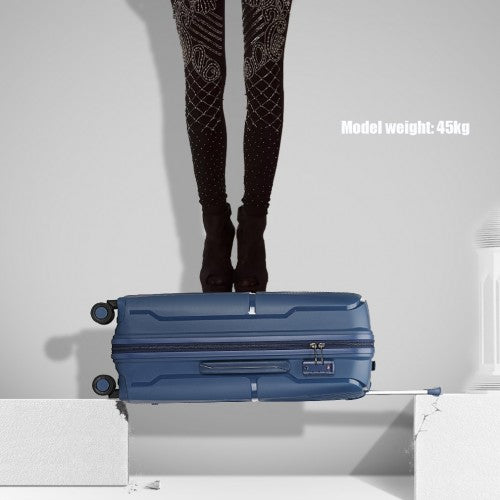 British Traveller 3 Pcs Set Spinner Hard Shell PP Suitcase With TSA Lock - Navy
