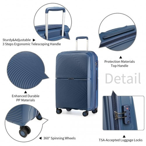 British Traveller 3 Pcs Set Spinner Hard Shell PP Suitcase With TSA Lock - Navy