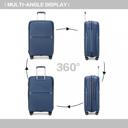 British Traveller 3 Pcs Set Spinner Hard Shell PP Suitcase With TSA Lock - Navy