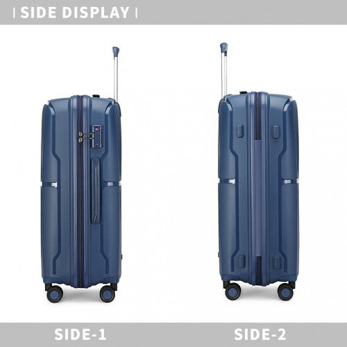 British Traveller 3 Pcs Set Spinner Hard Shell PP Suitcase With TSA Lock - Navy