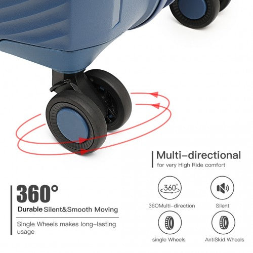 British Traveller 3 Pcs Set Spinner Hard Shell PP Suitcase With TSA Lock - Navy