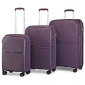 British Traveller 3 Pcs Set Spinner Hard Shell PP Suitcase With TSA Lock - Purple