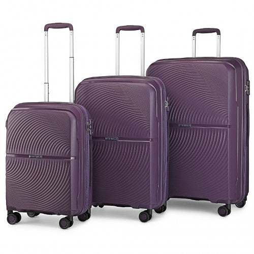 British Traveller 3 Pcs Set Spinner Hard Shell PP Suitcase With TSA Lock - Purple