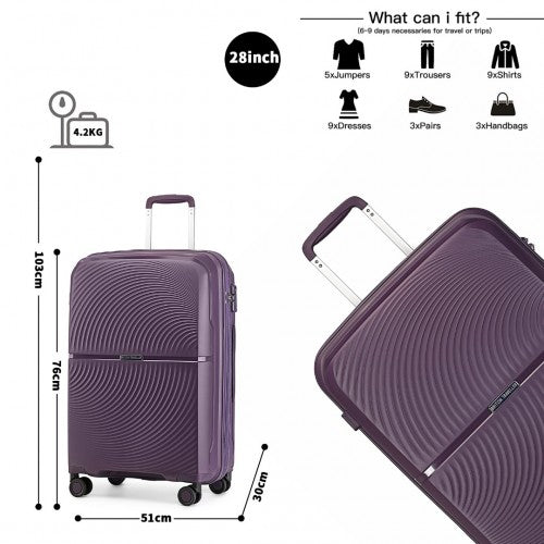 British Traveller 3 Pcs Set Spinner Hard Shell PP Suitcase With TSA Lock - Purple