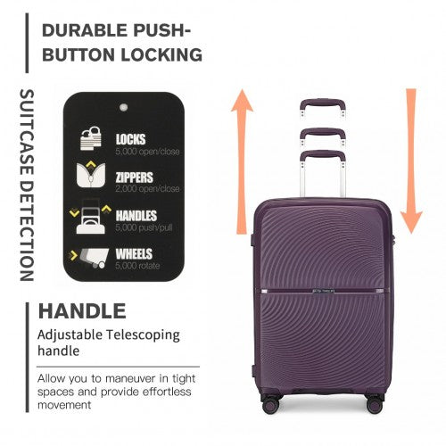 British Traveller 24 Inch Spinner Hard Shell PP Suitcase With TSA Lock - Purple
