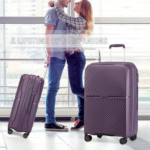 British Traveller 20 Inch Spinner Hard Shell PP Suitcase With TSA Lock - Purple