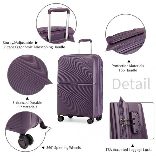 British Traveller 3 Pcs Set Spinner Hard Shell PP Suitcase With TSA Lock - Purple