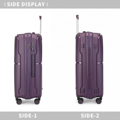British Traveller 3 Pcs Set Spinner Hard Shell PP Suitcase With TSA Lock - Purple
